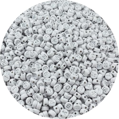 1000pcs Round Letter Beads 4x7mm Acrylic Alphabet Beads Spacer Beads for Jewelry Making Bracelets Necklace Earring Key Chains DIY Craft(T-Silver Letter White Bead) - color: T-Silver Letter White Bead