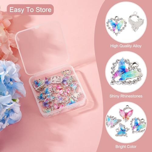 FASHEWELRY 20Pcs Alloy Crystal Rhinestone Charms Gradient Color Butterfly Jewelry Charms 10 Styles Charms for Jewelry Making Necklace Bracelet Craft - color: Multi