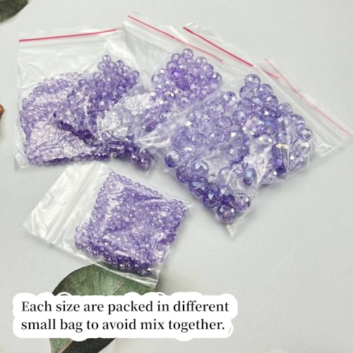 600pcs Crystal Glass Beads 3mm 4mm 6mm 8mm 10mm Rondelle Faceted Crystal Beads Spacer Beads for Necklace Bracelet Earrings DIY Jewelry Crafts Making Supplies(Crystal Purple AB) - color: Crystal Purple AB