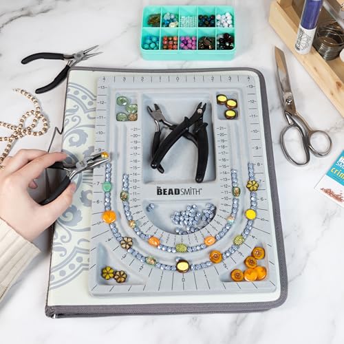 The Beadsmith Bead Folio Kit – Basic Elements – 28” U Channel Bead Board with Lid, Zippered Storage Case & 4-Piece Plier Set– Keep Your Designs, Beads & Tools Secure – Jewelry Making Supplies - size: 28" - U Channel Folio w/Pliers