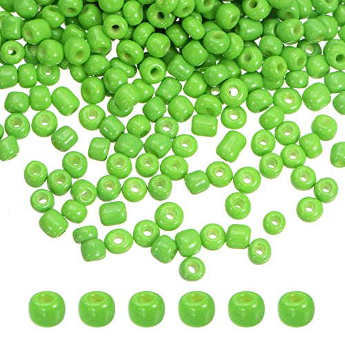 HARFINGTON 2000Pcs Small Glass Beads 6/0 4mm Loose Tiny Round Small Beads for Bracelet Earring Rings Jewelry Making, Grass Green - color: Grass Green