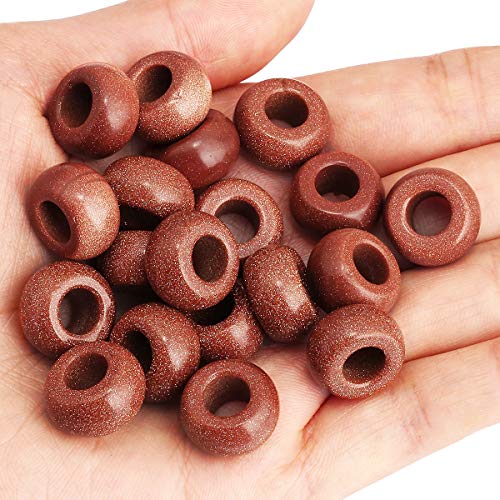 TUMBEELLUWA Natural Gemstone Beads for Jewelry Making, Rondelle Large Hole Loose Beads Pack of 15,Gold Sand Stone(8x14 mm) - color: Brown & Gold