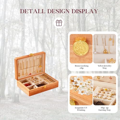 Travel Jewelry Case Small Wood Jewelry Organizer Jewelry Box for Women (Pine Wood Print C) - color: Pine Wood Print C