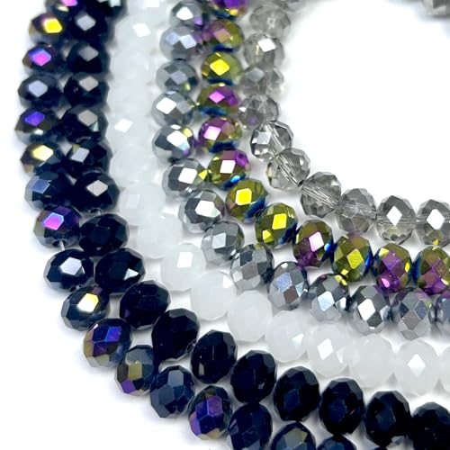 390pcs Glass Beads for Bracelets Making, 8mm Black Series Faceted Crystal Loose Bulk Beads for Earring Necklace Jewelry Crafts DIY Suncatchers - color: Black