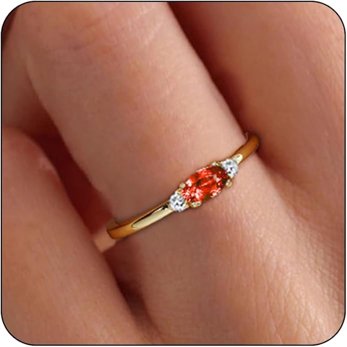 14k Gold Plated Birthstone Rings for Women Dainty Stackable Rings Non Tarnish Thumb CZ Emerald Green Gemstone Ring Cute Jewelry Birthday Valentine Gift for Mother Daughter Band Size 6-11