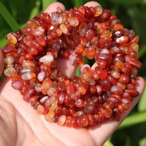 400pcs Natural Chip Stone Beads for Jewelry Making Red Agate 5-8mm Irregular Gemstones Healing Crystal Loose Rocks Bead Hole Drilled for Ring Earrings Necklace Bracelet Making DIY Art Crafts - color: Red agate(2 Strands-62")