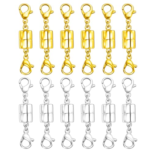 Double Lobster Clasp Magnetic Necklace Clasps and Closures 14K Gold and Silver Magnetic Jewelry Clasps Converters for Bracelet Necklaces Extender - color: 12Pcs | 6Gold & 6Silver