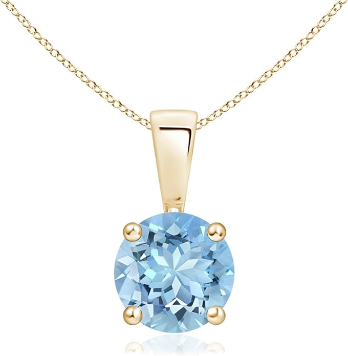 Angara Natural Aquamarine Solitaire Pendant for Women | Round Aquamarine Solitaire Pendant Necklace in 14K Solid Gold/Silver/Platinum With 18" Chain | March Birthday, Gemstone Jewelry Gift