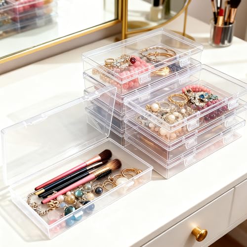 8 Pack Rectangular Clear Plastic Storage Containers Box with Hinged Lid for Beads and Other Small Craft Items (6.5 x 3.74 x 1.18 inch) - size: 6.5 x 3.74 x 1.18 inch