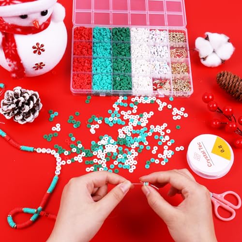 Wuollgess 3500 PCS Christmas Clay Beads Bracelet Making Kit, Polymer Heishi Beads for Jewelry Making, Letter Beads Friendship Bracelet Kit with Christmas Charms for Necklace Earring DIY - color: Christmas