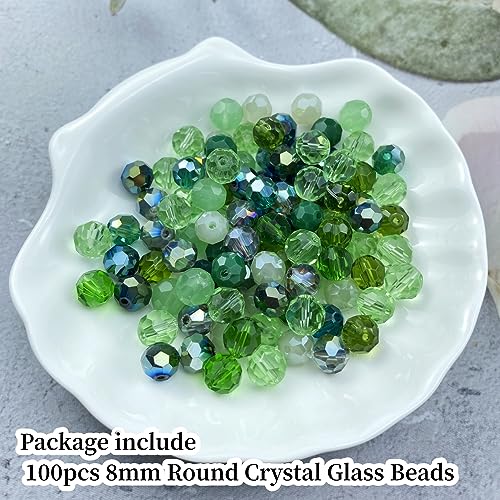 100pcs 8mm Round Crystal Glass Beads Round Faceted Spacer Beads for Jewelry Making Bracelet Earring Necklace Wind Chimes Suncatchers DIY Craft Making Supplies(Green Series) - color: Green Series, size: 8mm
