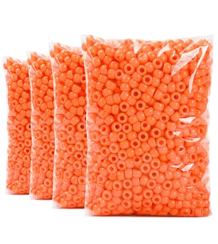 Praisebank 4000pcs Orange Barrel Plastic Pony Beads for Jewelry Making, Crafts, Hair Braids - color: Orange