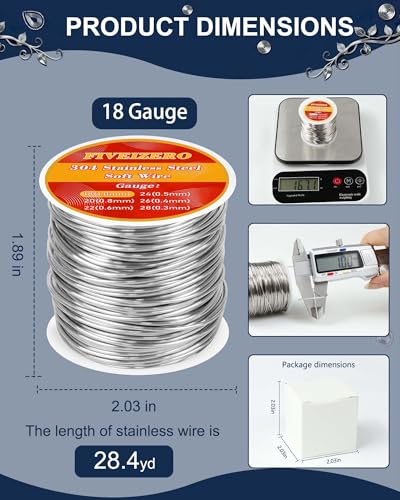FIVEIZERO 18 Gauge 304 Stainless Steel Wire for Jewelry Making,28yd Stainless Steel Jewelry Wires Thin Metal Craft Wire for Necklace,Bracelet,Earring,Bead Stringing,DIY,Floral and Home Crafts - size: 18 Gauge