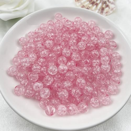 400pcs 8mm Acrylic Crackle Beads - Round Crystal Acrylic Craft Beads with Hole for Jewelry Making - Pink - color: 21-pink, size: 8MM