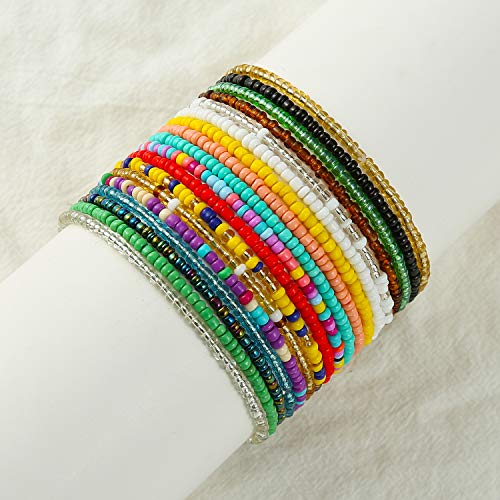 XIJIN 18 Pieces Elastic Beaded Anklets for Women Handmade Beach Boho Colorful Beads Ankle Bracelets Set - color: Colorful a