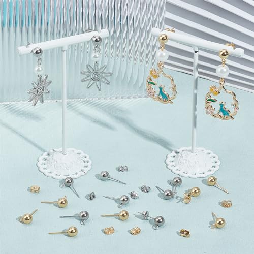 Beebeecraft 40Pcs 6mm Ball Post Stud Earring Findings 24K Gold Plated Stainless Steel Round Ear Stud with Loop and 20Pcs Ear Nuts Earrings Component for DIY Jewelry Making