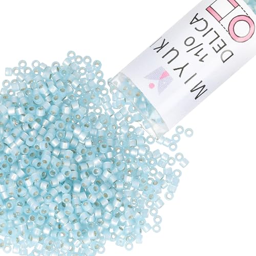 Miyuki Delica Seed Beads – Size 11/0 (1.6 mm), DB0628, Silver Lined Light Aqua Alabaster Dyed, 7.2 g, Approx. 1440 Beads, Made in Japan - color: DB0628 - Silver Lined Light Aqua Alabaster Dyed