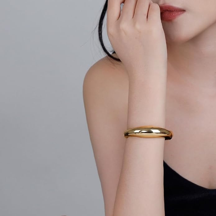 Golden Polished Chunky Twisted Hinged Waterdrop Bangle Bracelet for Women Spiraled Oval Bangle Bracelet