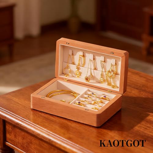 Travel Jewelry Case Small Wood Jewelry Organizer Jewelry Box for Women (Pine Wood Print B) - color: Pine Wood Print B