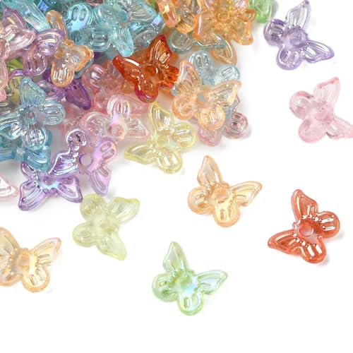 LiQunSweet 300 pcs UV Plating Transparent Acrylic Butterfly Beads Mixed Colors Insect Animals Spacer Beads for DIY Jewelry Bracelet Necklace Earring Crafts Keychain Bag Home Decor - color: UV Butterfly Beads_300 pcs