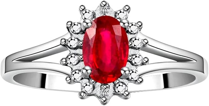 Rylos 14K White Gold Classic Halo Ring: Diamonds, 6X4MM Oval Gemstone - Birthstone Jewelry for Women - Stunning Diamond Gold Ring Sizes 5-10