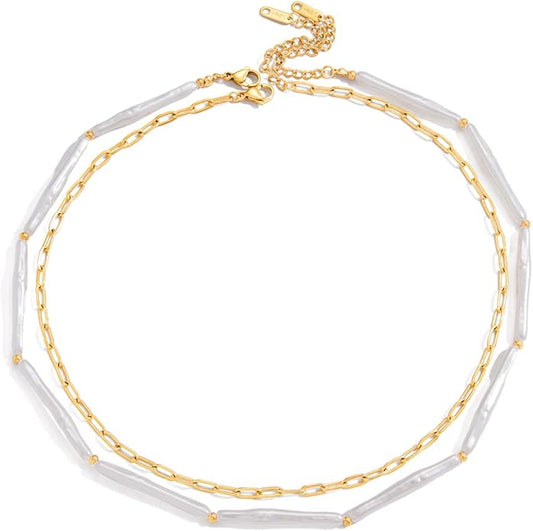 Horseshoe Necklace for Women girl Fashion 18k Gold Plated Dainty Light Blue Crystal Stone Layered Long Necklace Handmade Hypoallergenic