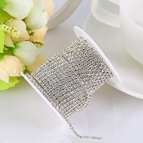 11 Yards 2mm Silver Crystal Rhinestone Close Chain Single Row Trimming Claw Chain Jewelry Crafts DIY (Silver) - color: silver