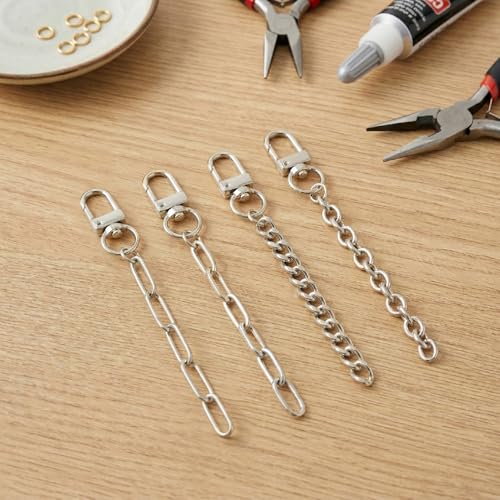 Hzopcw 20pcs Silver Keychain Making Kit, Key Ring Swivel Snap Hook Chains, Extender Keychain Bag Charm Kits for DIY Crafts Jewelry Making Handbag Purses- 4 Styles - color: Silver-20pcs-4 Style