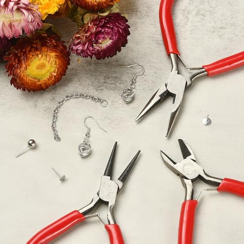 Pliers for Jewelry Making, Jewelry Pliers Set Includes Needle Nose Pliers, Round Nose Plier and Wire Cutters, Jewelry Making Tools for Jewelry Repair, Wire Wrapping, Beading and Crafts - color: Red