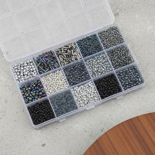 Glass Seed Beads Kit for Jewelry Making, Multi Color Small Beads Set with Organizer Box, DIY Bracelet Necklace Craft Kit for Girls, Beginners, Black - color: Black