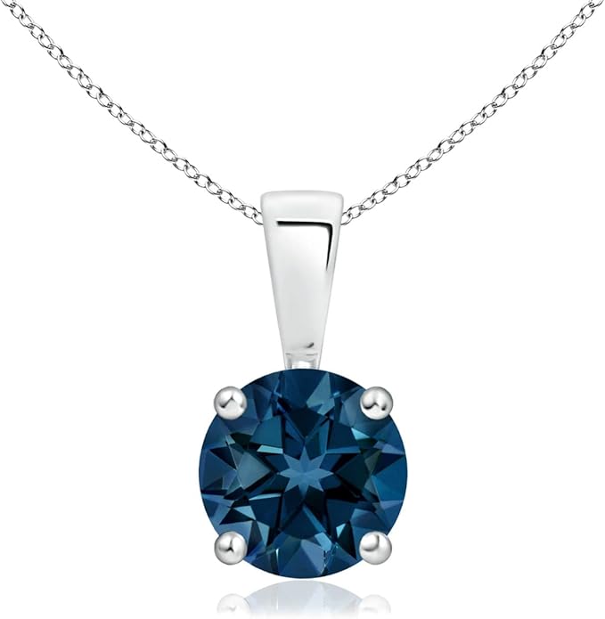 Angara Natural Blue Topaz Solitaire Pendant for Women | Classic Prong-Set Round Blue Topaz Pendant in 14K Solid Gold/Silver/Platinum With 18" Chain | December Birthday, Gemstone Jewelry Gift