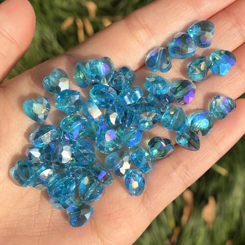 70pcs 8mm Valentine's Day AB Blue Faceted Heart Beads for Jewelry Making Crystal Glass Beads for Bracelets Necklace Crafts, Friendship Bracelet Kit, Love Gifts - color: AB Blue