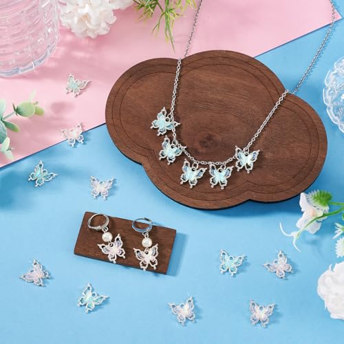 FASHEWELRY 20Pcs Alloy Butterfly Charms Filigree Butterfly Insect Pendants with Iridescent Color Resin 16mm Bling Butterflies Nail Charms for Earring Jewelry Making Necklace Bracelet Craft - color: Butterfly-Blue Pink