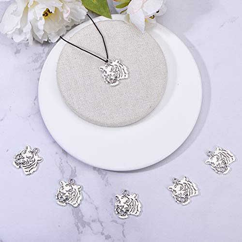 PH PandaHall 30pcs Tiger Head Pendants Animal Tiger Charms Pendant Antique Silver Alloy Tigers Charm Beads Dangle Charms for Necklace Bracelet Jewelry Makings Keychain DIY Craft Christmas - color: Antique Silver Tiger - 30pcs