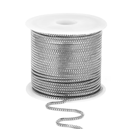 33FT Stainless Steel Box Chains Roll, 1mm 304 Stainless Steel Box Chain Spool Bulk for DIY Jewelry Making Necklace Bracelet - color: stainless steel, size: 1mm