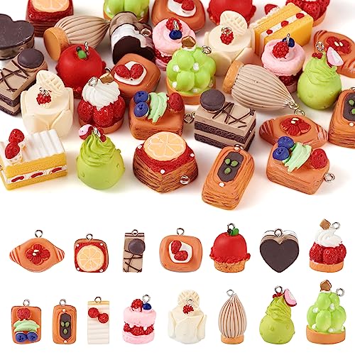 Craftdady Resin Plastic Miniature Food Snack Pendants Charms Ice Drink Juice Pendants Cute Bottle Fruit Keychain Charms Hang Ornament for DIY Craft Earring Bracelet Necklace Jewelry Making - color: Mixed Color Cake