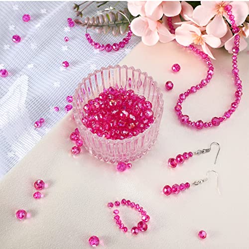 WILLBOND 600 Pcs Crystal Glass Beads for Jewelry Making Bulk Suncatcher Faceted Rondelle Loose Gemstone for Valentine's Day, Irish Holiday, Easter Bracelet DIY Crafts 8mm, 6mm, 4mm(Hot Pink) - color: Hot Pink