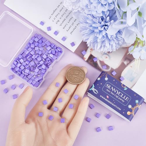 SUNNYCLUE 1 Box 240Pcs 2-Hole Beads 5x5mm Flat Thin Rectangle Square Two Hole Japanese Glass Tila Beads Bulk Purple Full Size Loose Spacer Findings for Jewelry Making Kits