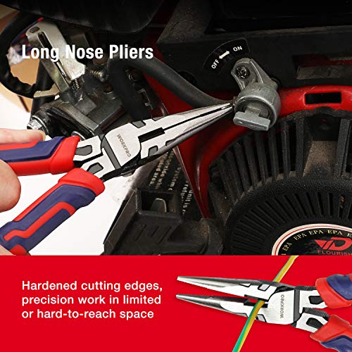 WORKPRO Pliers Set, Premium Cr-V Construction, Includes 6 Inch Slip Joint, Long Nose, Diagonal Cutting, 8 Inch Groove Joint, 7 Inch Linesman and Storage Pouch, for Basic Repair - size: 5-piece