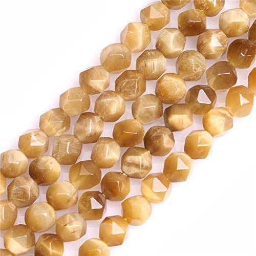 GEM-Inside Natural 6mm Gold Yellow Tiger Eyes Gemstone Loose Beads Faceted Cambay Crystal Energy Stone Power for Jewelry Making 15" - color: Gold Yellow Tiger Eye, size: 6mm