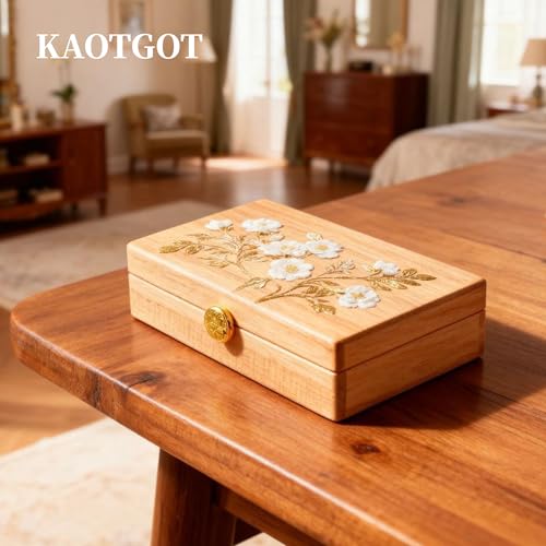 Travel Jewelry Case Small Wood Jewelry Organizer Jewelry Box for Women (Pine Wood Print A) - color: Pine Wood Print A