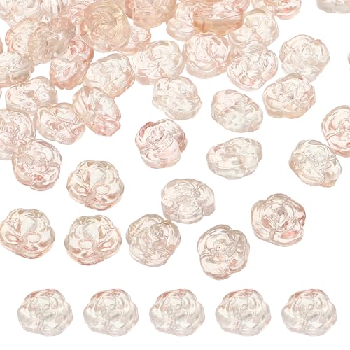 uxcell 50 Pcs Rose Beads, 0.55" Glass Flower Rose Charm Carved Loose Spacer Crystal Craft Beads for DIY Jewelry Making Bracelet Beading Projects Supplies, Pink - color: Pink