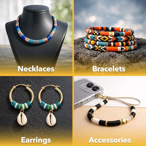 Mandala Crafts Gold Heishi Beads 6mm – 3000 Flat Polymer Disc Clay Beads for Adult Jewelry Making Spacer Beads, Bracelets, Necklaces, and Earrings - color: Gold, size: 6mm 3000 PCs