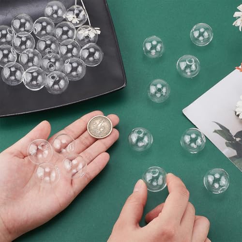 PH PandaHall 30pcs Mini Glass Globes, 1inch Small Glass Ball Bottles Orbs Balls Wish Charms Spheres UV Planet Crystal Craft Ball for UV Resin Dice Pendant Charms Earring Making - size: 1inch