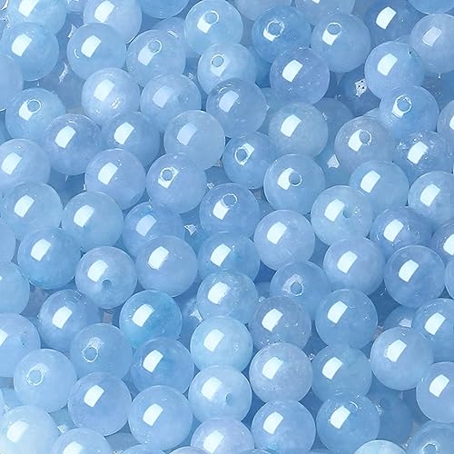 LAIDANLA Aquamarine 8mm Natural Stone Beads Round Loose Gemstone Stone Beads for DIY Bracelet Necklace Earrings Jewelry Making Polishing Genuine Real Beading Crystal 96PCS 2 Strand 32" - color: L-Aquamarine, size: 8mm
