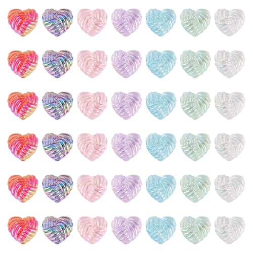 Transparent Acrylic Heart Beads Clear Heart Shape Beads, Craftdady 70Pcs UV Plating Iridescent Love Small Spacer Bead for Jewelry Making Bracelet Necklace Earring DIY Crafts - color: Mixed Color Heart