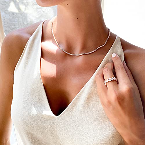 Tewiky Layered Necklaces for Women Non Tarnish- Chunky 14k Gold Plated Herringbone/Snake/Rope/Box/Cuban Link Chain for Women Waterproof Layering Stack Choker Necklace Trendy Dainty Tarnish Free Jewelry Set - color: Tennis Necklace Gold