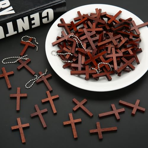 80 Pcs Mini Wooden Cross Fidgets Bulk, Small Christian Gifts for Women Kids Wood Pocket Crosses Charms for Religious Easter Eggs Fillers Church Praying Bible Stuff Anxiety Relief Crafts Keychains
