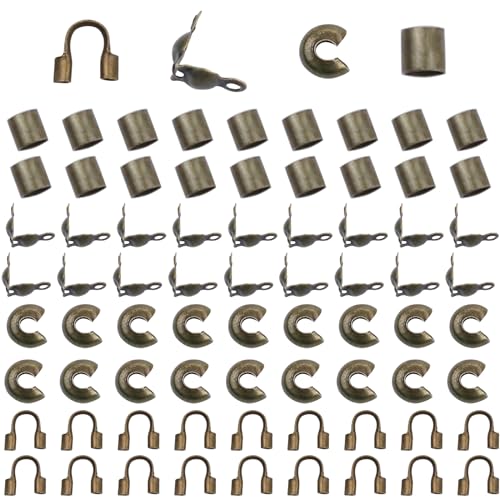1400 Pieces Brass Tube Crimp Beads Wire Guardians Crimp Bead Knot Covers Bead Tips Knot Covers for DIY Bracelets Necklaces Jewelry Making Crafts Supplies(Bronze) - color: Bronze