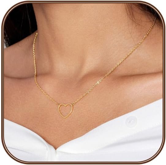 Cute Heart Necklace for Women Gold/Silver Plated Heart Pendant Choker Necklaces Tendy Love Heart Chain Necklace Dainty Gold/Silver Necklace Jewelry Gifts for Women